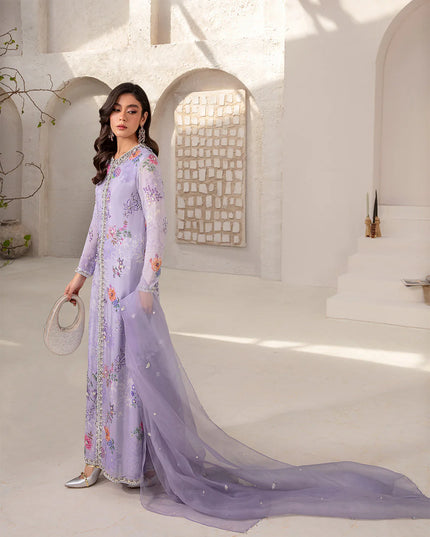 Faiza Saqlain | Lilac Silk Embellished Shirt Silhouette