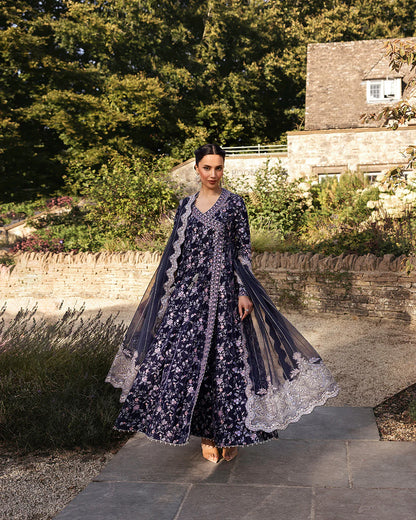 Faiza Saqlain | Charcoal Grey Embroidered Velvet Angrakha