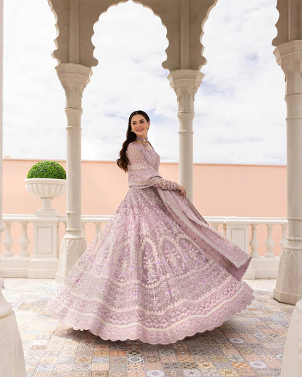 Faiza Saqlain | Lilac Net Embroidered Embellished Lehenga Choli