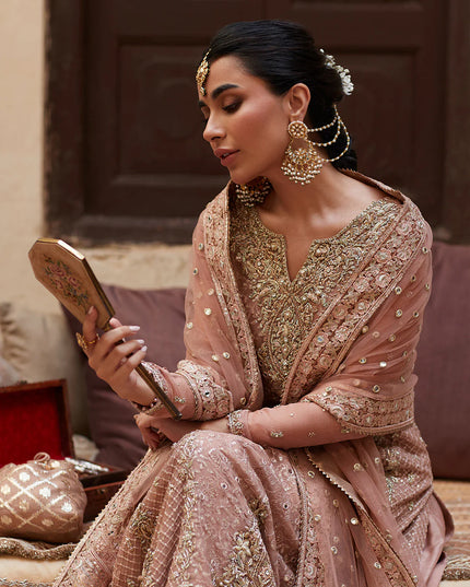 Faiza Saqlain | Pink Embellished Embroidered Raw Silk Sharara