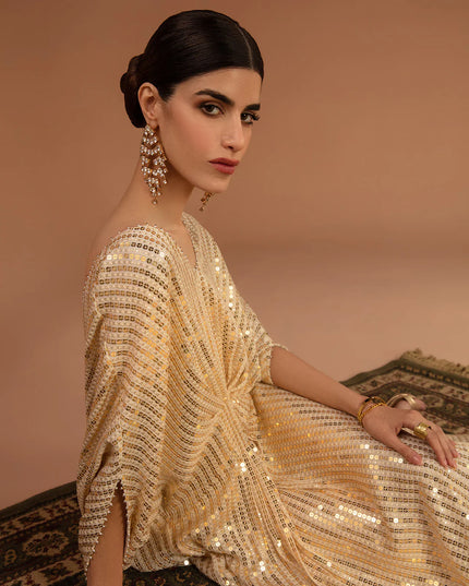 Faiza Saqlain | Gold Sequin Georgette Kaftan