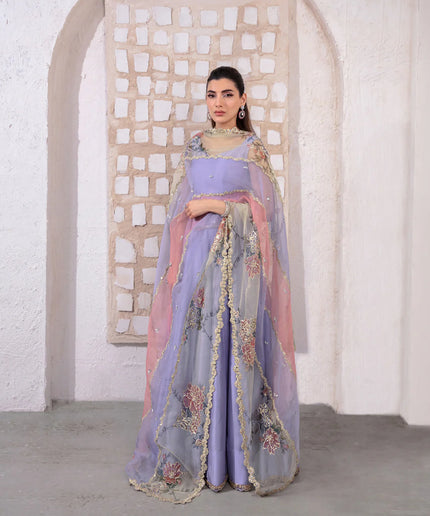 Faiza Saqlain | Lilac Silk Embroidered Pishwas