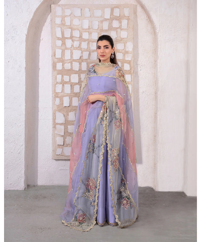 Faiza Saqlain | Lilac Silk Embroidered Pishwas