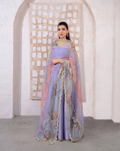 Faiza Saqlain | Lilac Silk Embroidered Pishwas