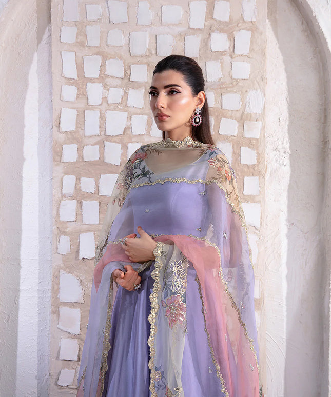 Faiza Saqlain | Lilac Silk Embroidered Pishwas
