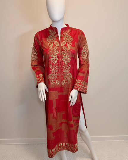 Gul Ahmed Ruby Red Jacquard 2 Piece Suit with Dupatta