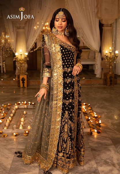 Asim Jofa | Black Embroidered Chiffon Angrakha