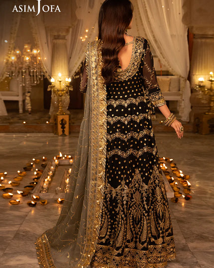 Asim Jofa | Black Embroidered Chiffon Angrakha