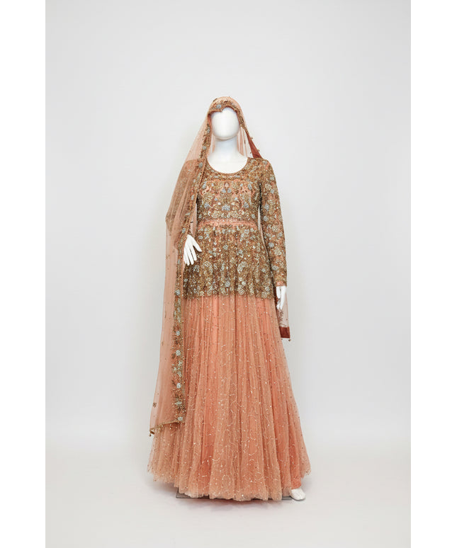 Luxury Peach & Gold Bridal Ensemble with Heavy Embroidery