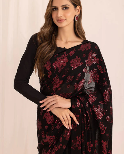 Mahi | Festive Wear Embroidered Black Saree