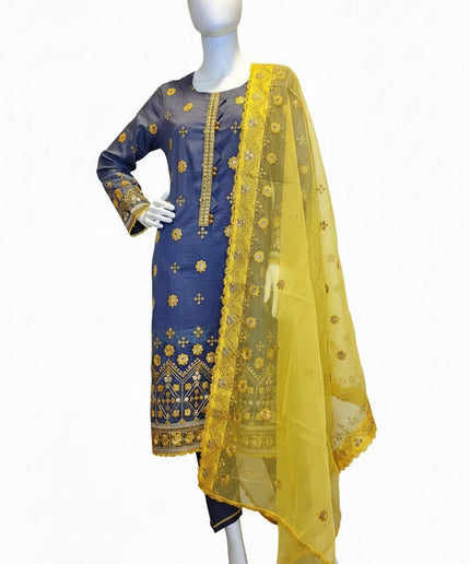 Sunflower Sapphire Embroidered 3-Piece Suit