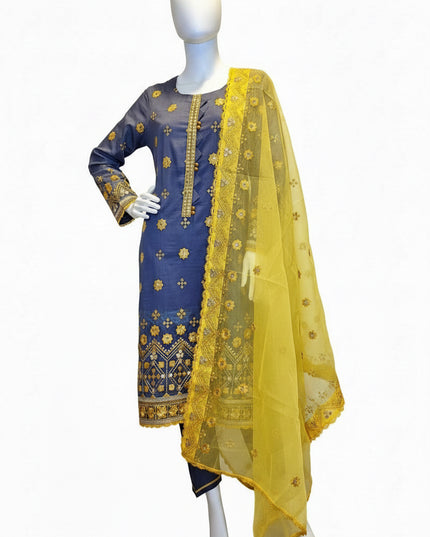 Sunflower Sapphire Embroidered 3-Piece Suit