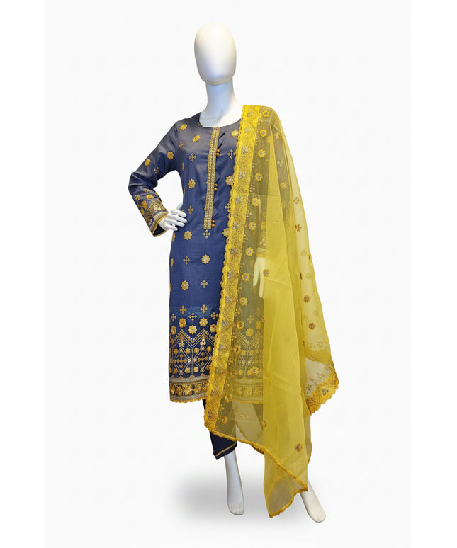 Sunflower Sapphire Embroidered 3-Piece Suit