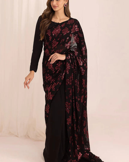 Mahi | Festive Wear Embroidered Black Saree