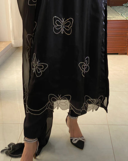 Parwaaz | Black Silk Embellished with Hand Embroidered Suit