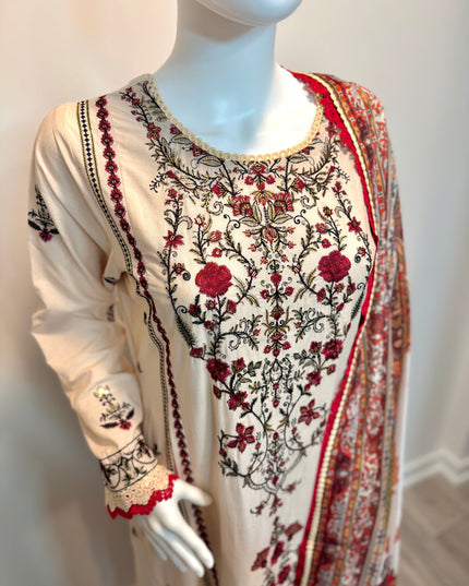 Asim Jofa Ivory Rose Embroidered 3-Piece Suit