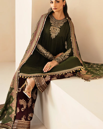 Jasmin | Green Embroidered Velvet Suit