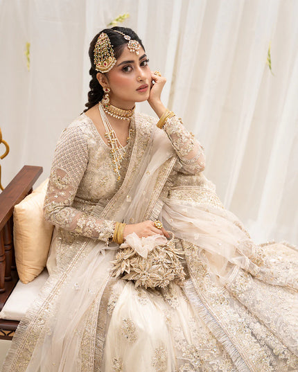 Faiza Saqlain | Ivory Net Embroidered Embellished Gharara