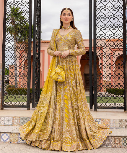 Faiza Saqlain | Yellow Embroidered Angrakha Pishwas