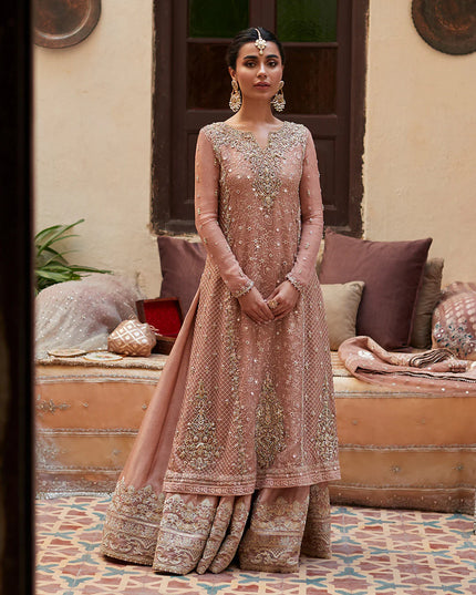 Faiza Saqlain | Pink Embellished Embroidered Raw Silk Sharara