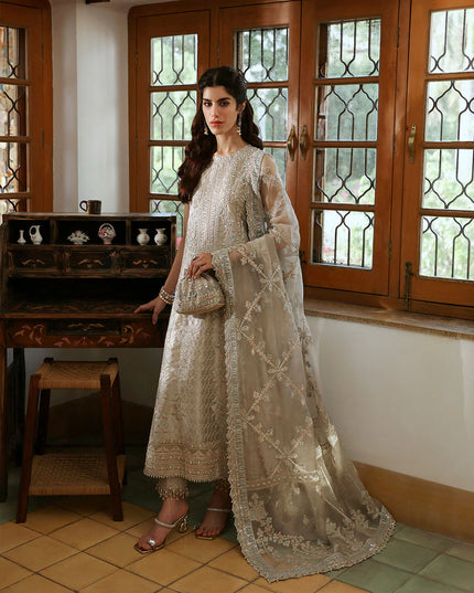 Faiza Saqlain | Light Stone Gray Embroidered Tissue Suit