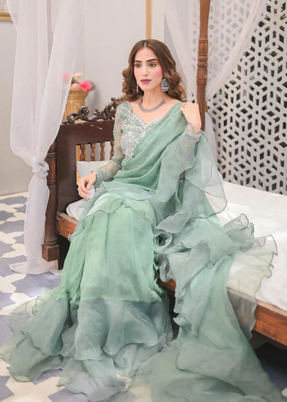 Fern | Mint Green Ruffled Chiffon Saree