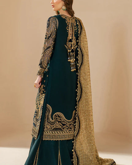 Kaya | Teal Green Embroidered Chiffon Velvet Appliqued Lehenga