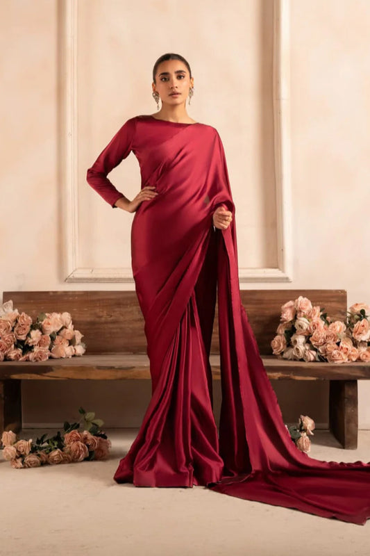 Mehgul | Maroon Silk Saree