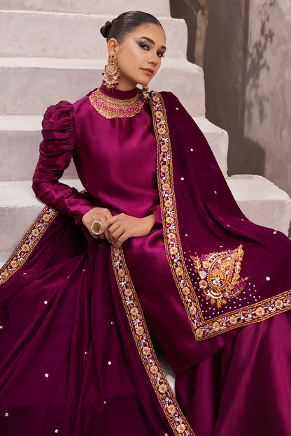 Sabrina | Magenta Silk Embellished Suit with Shawl