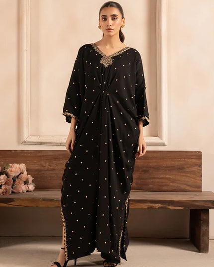 Kashmala | Black Chiffon Embroidered Kaftan