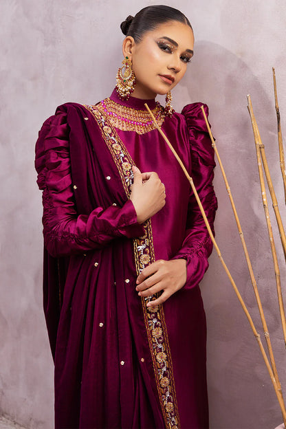 Sabrina | Magenta Silk Embellished Suit with Shawl