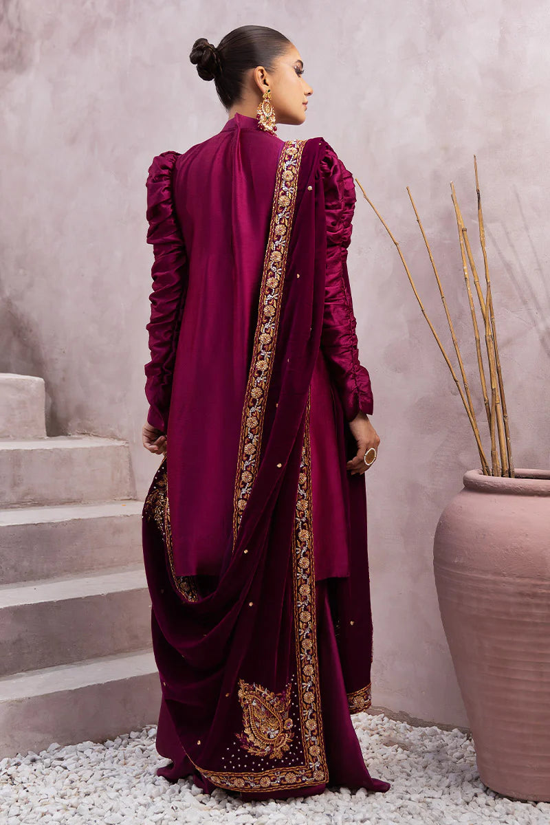 Sabrina | Magenta Silk Embellished Suit with Shawl