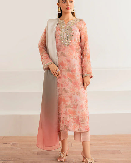 Baroque | Pink Embroidered Cotton Net Suit