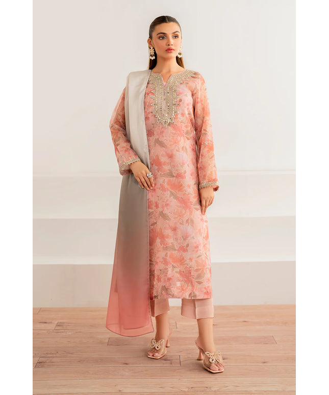 Baroque | Pink Embroidered Cotton Net Suit