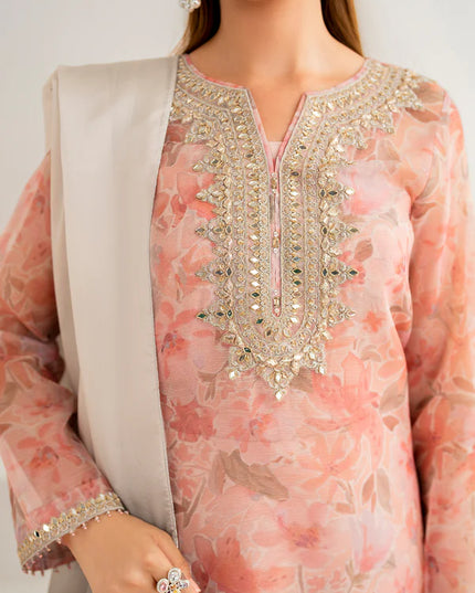Baroque | Pink Embroidered Cotton Net Suit