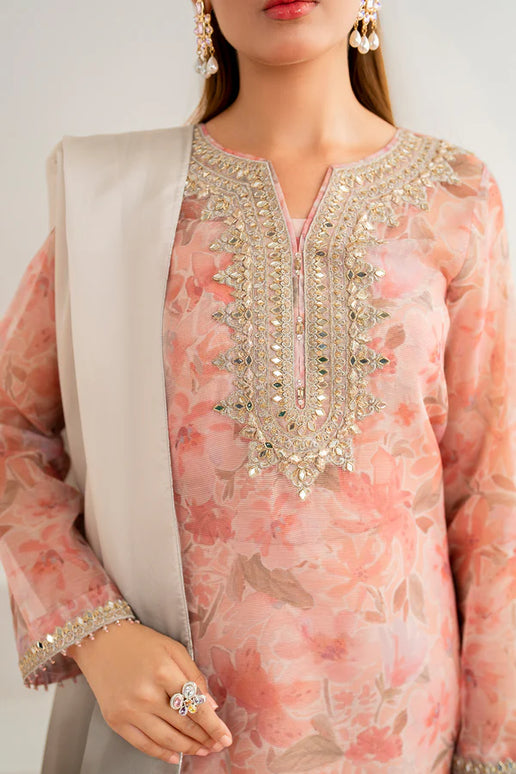 Baroque | Pink Embroidered Cotton Net Suit