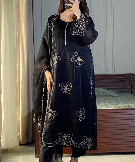 Parwaaz | Black Silk Embellished with Hand Embroidered Suit