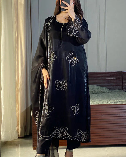 Parwaaz | Black Silk Embellished with Hand Embroidered Suit