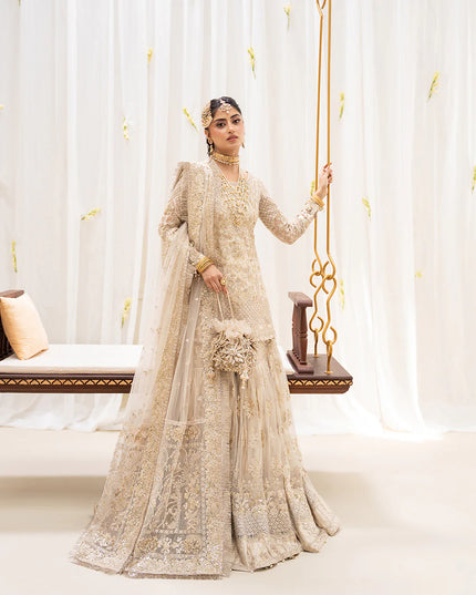 Faiza Saqlain | Ivory Net Embroidered Embellished Gharara