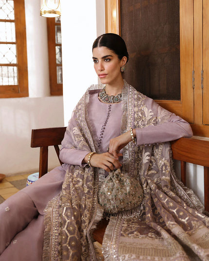 Faiza Saqlain | Lilac Raw Silk Embroidered Suit
