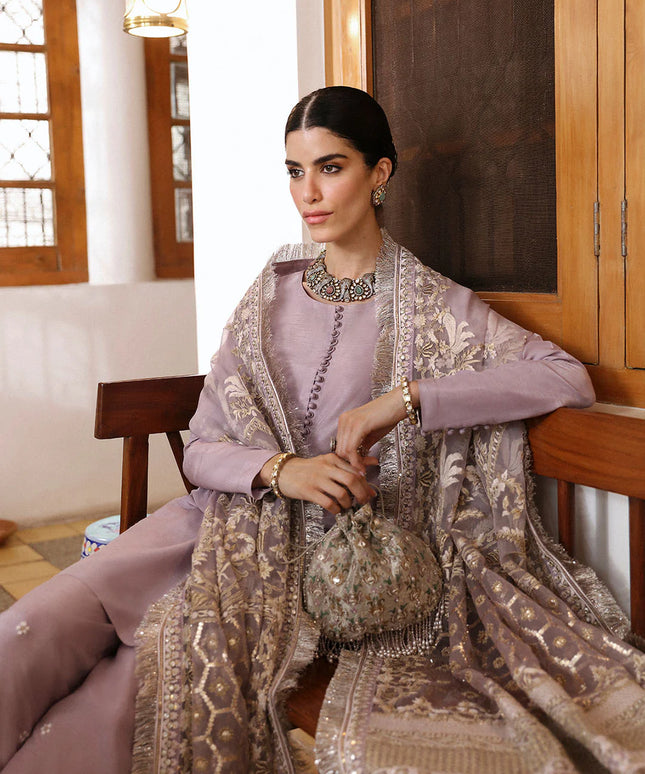 Faiza Saqlain | Lilac Raw Silk Embroidered Suit