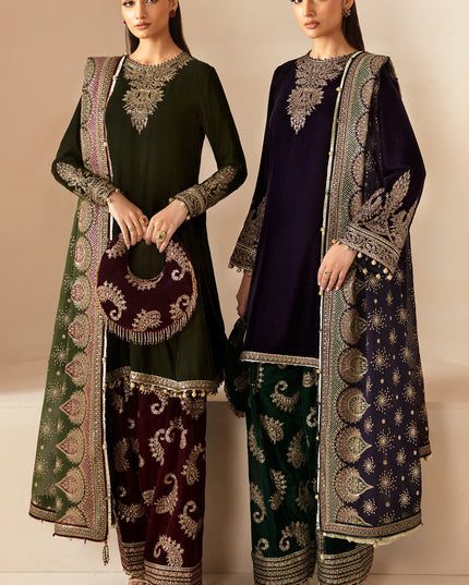 Jasmin | Green Embroidered Velvet Suit