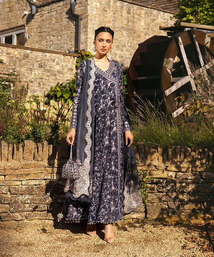 Faiza Saqlain | Charcoal Grey Embroidered Velvet Angrakha