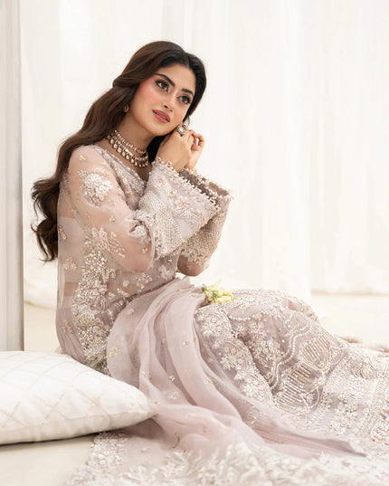 Faiza Saqlain | Dusty Rose Embellished and Embroidered Pishwas