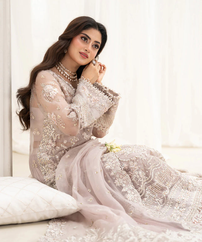 Faiza Saqlain | Dusty Rose Embellished and Embroidered Pishwas