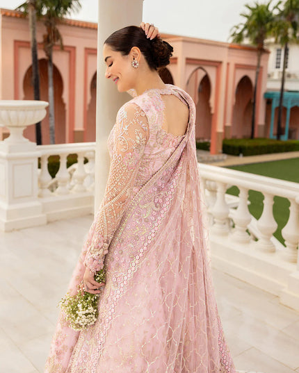 Faiza Saqlain | Powder Pink Net Embroidered Maxi Dress