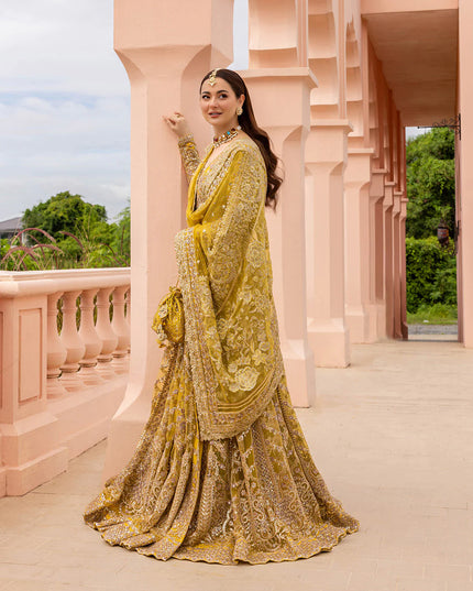 Faiza Saqlain | Yellow Embroidered Angrakha Pishwas