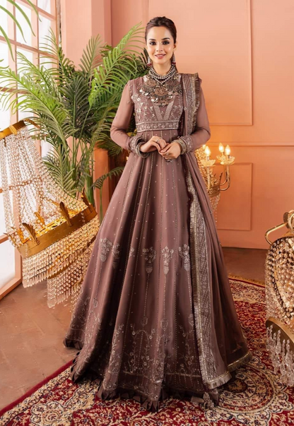 Asim Jofa | Embroidered Embellished Maxi in Taupe