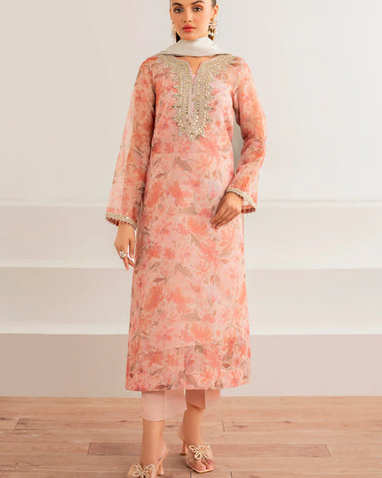 Baroque | Pink Embroidered Cotton Net Suit