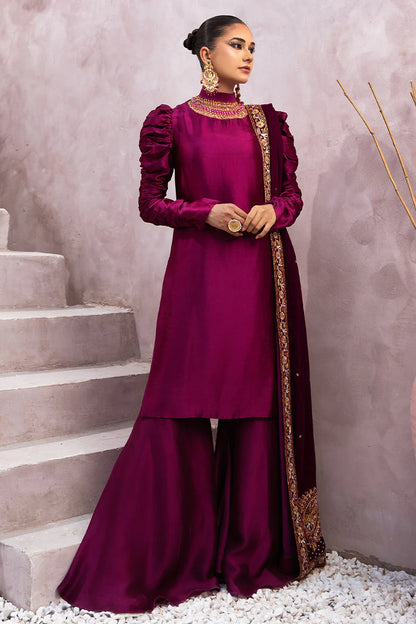 Sabrina | Magenta Silk Embellished Suit with Shawl